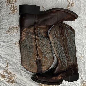 Ariat Brown Leather Western Boots with Turquoise Embroidery